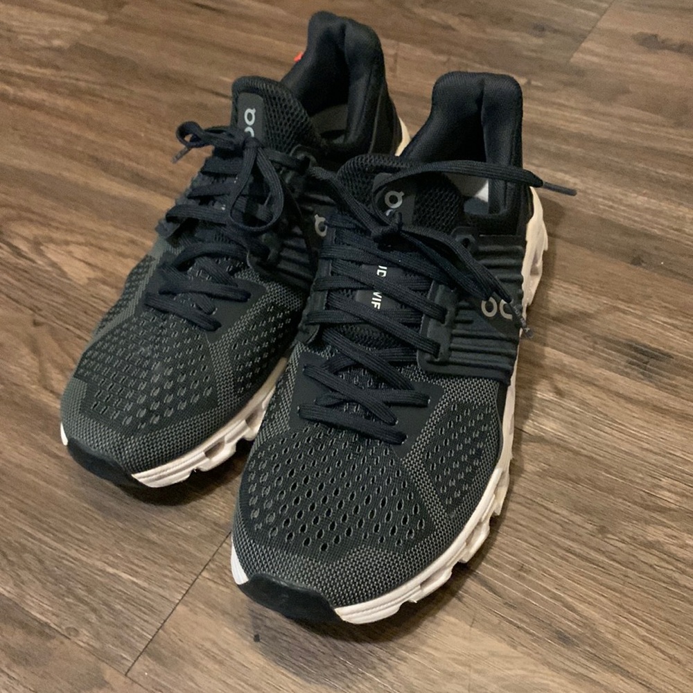 On cloud running shoes black&white&grey size 8